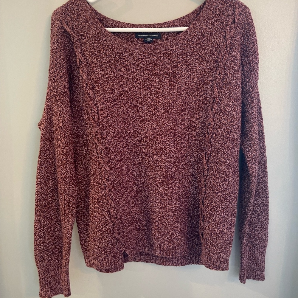 American Eagle Cozy Maroon Cable Knit Sweater Small